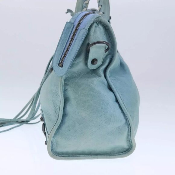 BALENCIAGA The City Hand Bag Leather 2way Light Blue Auth - Picture 11 of 16